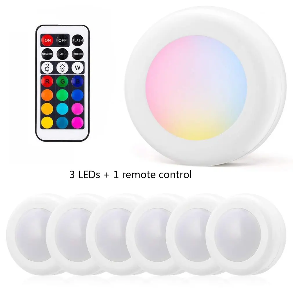 1/3/6/8 led Infrared colorful remote control cabinet light wireless dimming color night portable convenient | Освещение