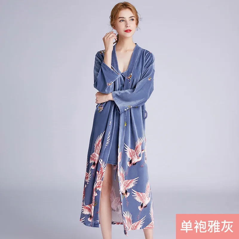 985 grey 1pc robe Пижамные комплекты, женская элегантная Домашняя одежда, одежда для сна, женская пижама, осенний костюм с принтом животных, японское кимоно на бретельках - Цвет: 985 grey 1pc robe