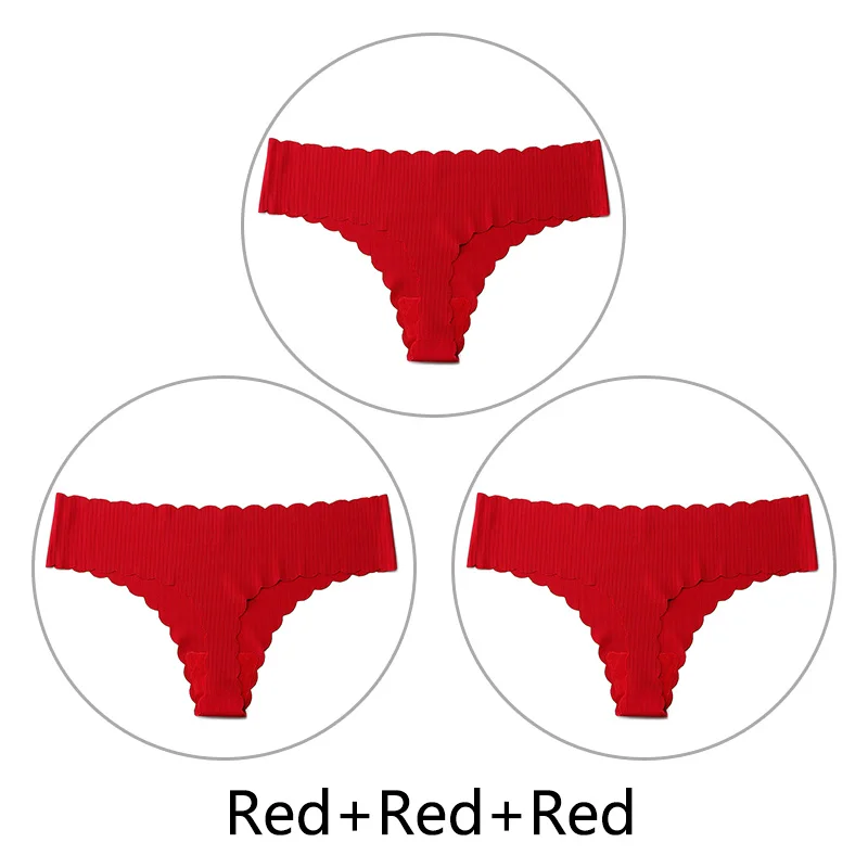 Red Red Red 3 шт./партия, полосатые бесшовные стринги и стринги, трусики для женщин, нижнее белье, сексуальные оборки, цельное женское белье, танга, американский размер - Цвет: Red Red Red