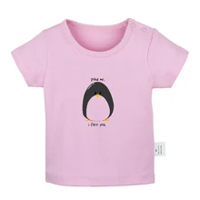 Милые футболки для новорожденных мальчиков и девочек с рисунком пингвинов, Poke Me i dare you хлопковые топы с короткими рукавами и графическим принтом для малышей
