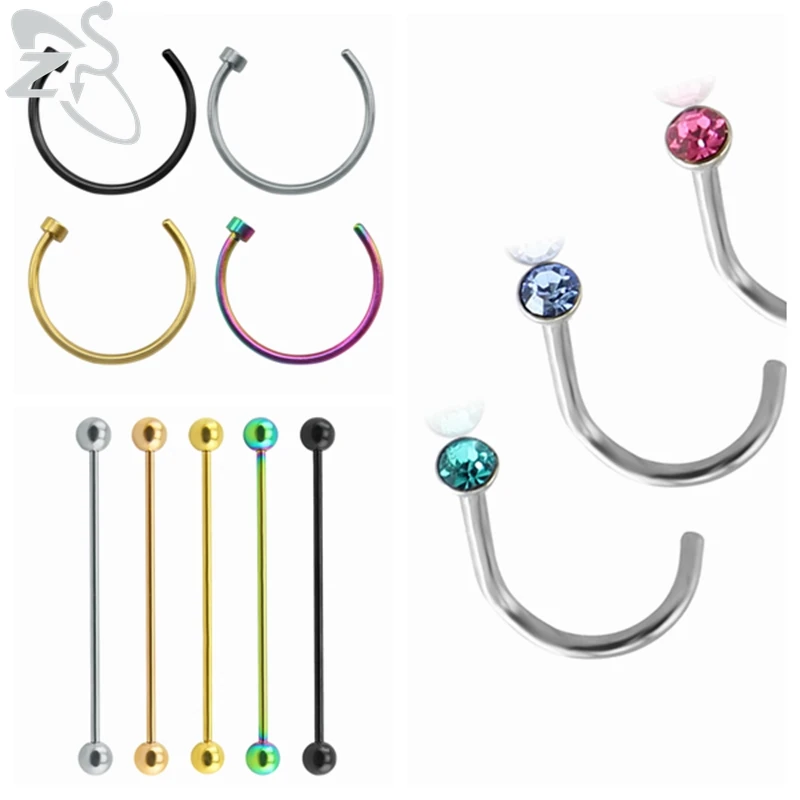 

ZS Long Cartilage Earrings Nose Rings for Women Helix Conch Eyebrow Piercings Tragus Septum Tongue Ring for Men Body Accessories
