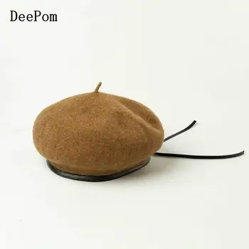 

DeePom 2020 New Fashion Pu Leather Rope Female Casual Classic Solid Color Simple Caps Hats Women Winter Wool Painter Cap Beret