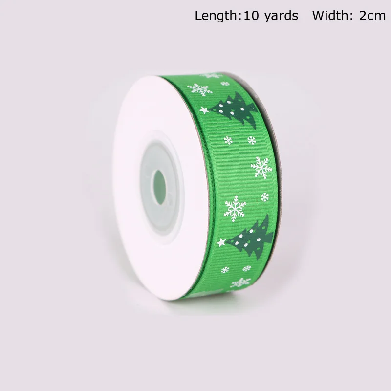10yards Tree Green 10 ярдов лента для упаковки подарков с рождественским принтом Снеговик Санта Клаус ленты для шитья материал украшения для самодельного изготовления - Цвет: 10yards Tree Green