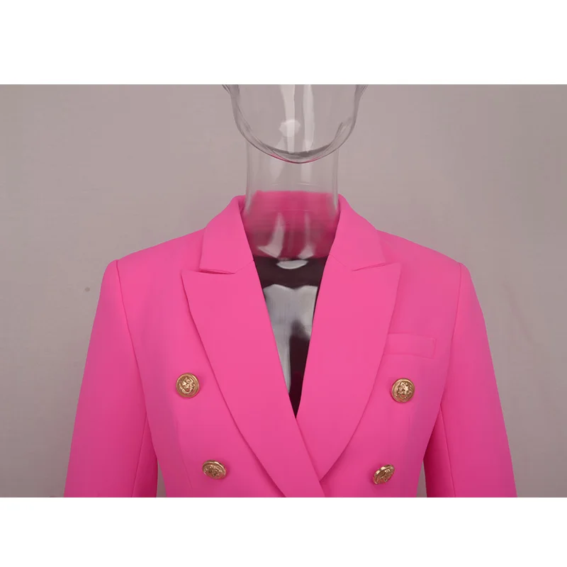HarlyFashion Европейский дизайнер Элегантный Потрясающий яркий цвет женский модный Блейзер металлические пуговицы Розовые узкие качественные блейзеры