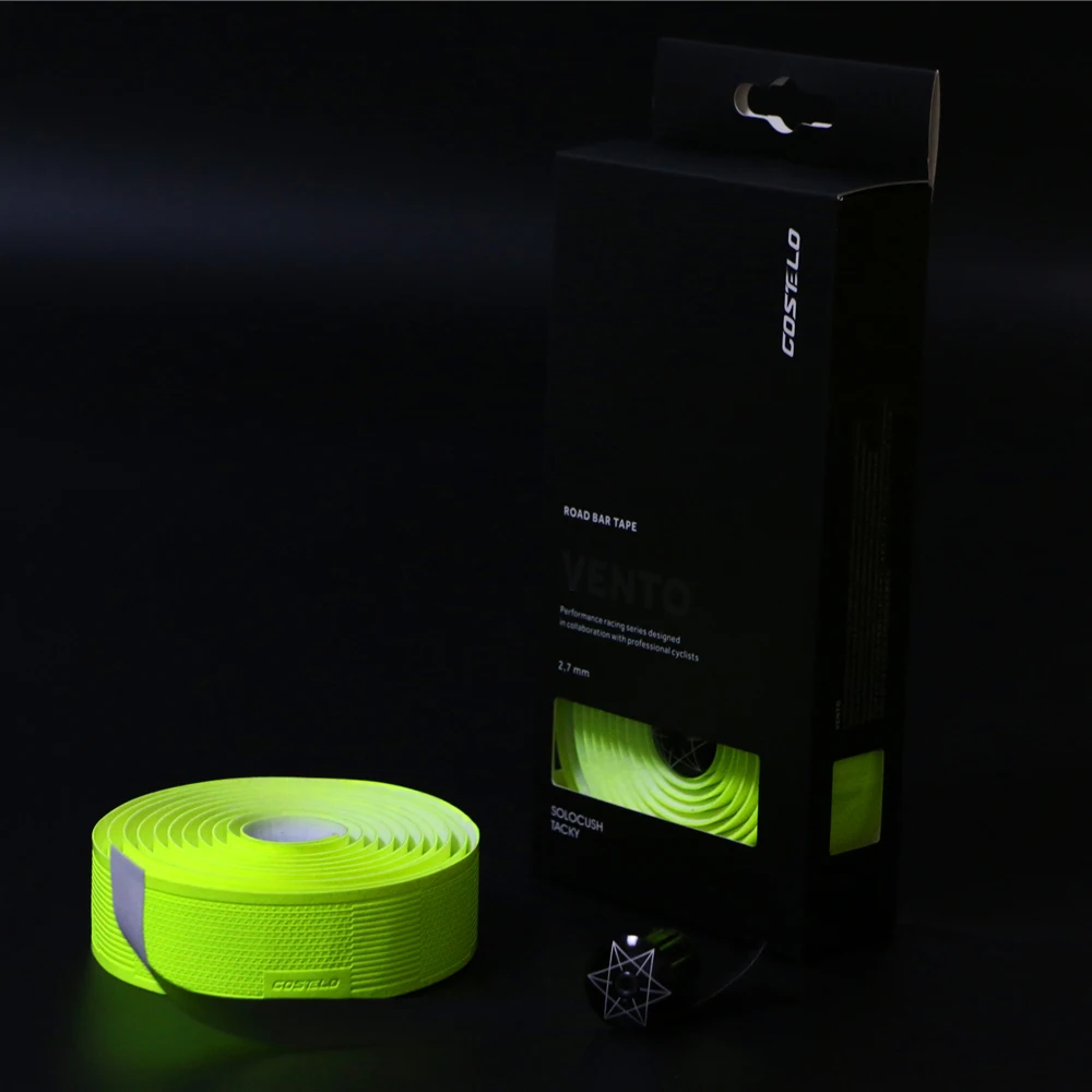 fluo yellow Costelo 2,7 мм руль для шоссейного велосипеда из пробкового материала EVA PU барная лента профессиональная велосипедная демпфирующая Антивибрационная пленка с 2 пробками - Цвет: fluo yellow