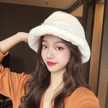 

Women's Korean version plus velvet thickened fisherman hat solid color bucket cap autumn and winter retro warm hat Basin hat