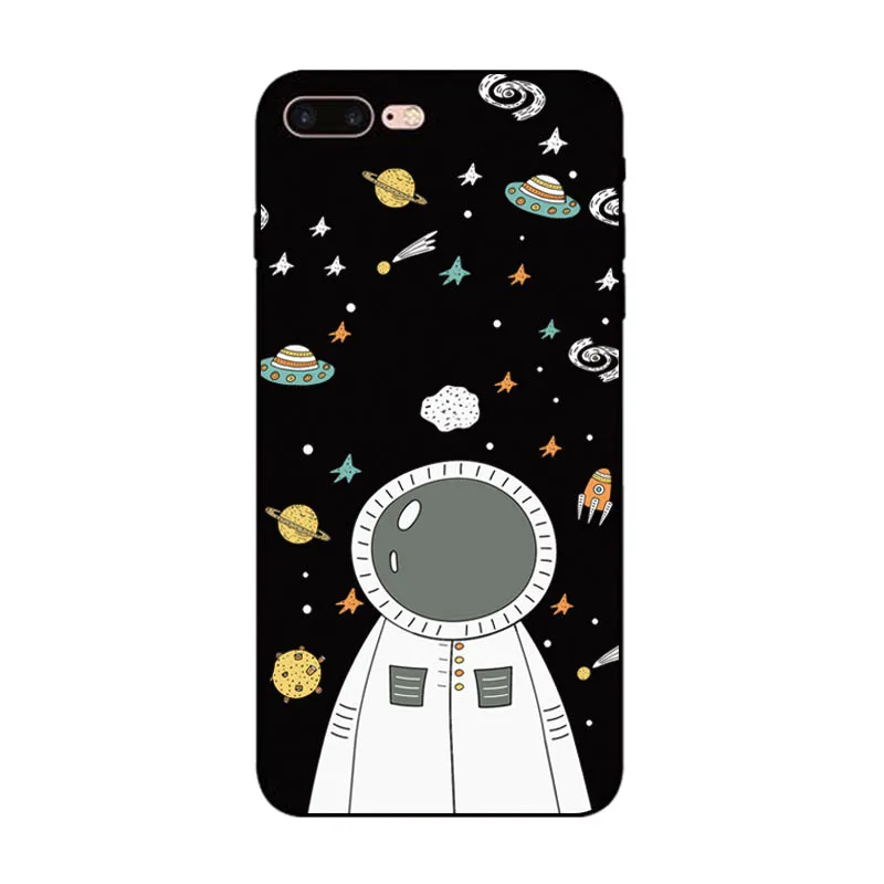 Черный с белой луной Звезды Космос астронавт Мягкий силиконовый чехол для телефона чехол для iPhone 5 5S SE 6 6S 7 8 Plus X XR XS Max - Цвет: 174