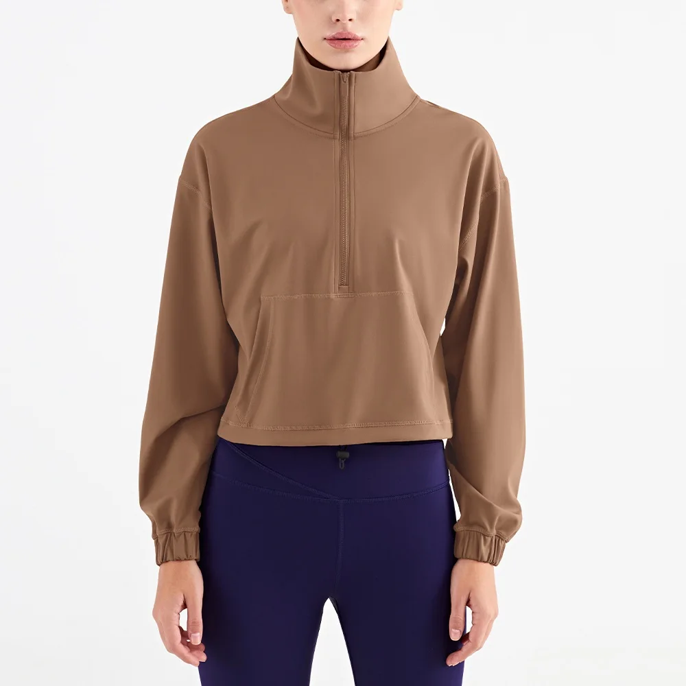Lulu Fitness Women Sports Jacket Top High Collar Half Zipper Long