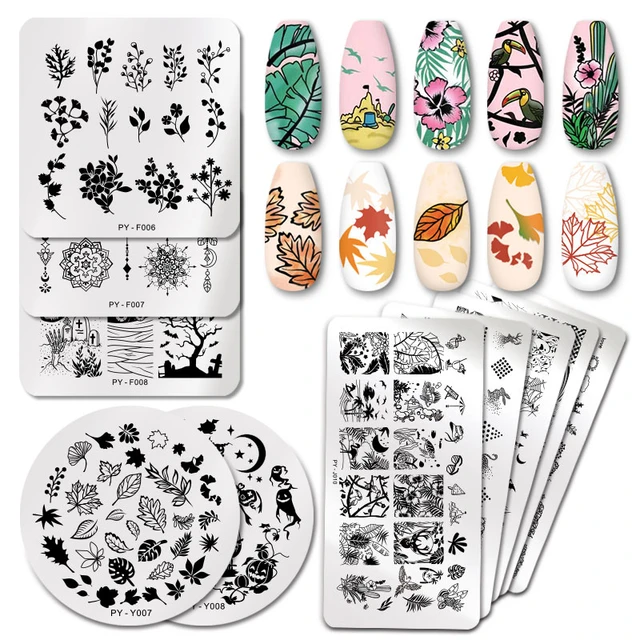 Flamingo Rectangle Nail Stamping Plate Tropical Fruits Leaves