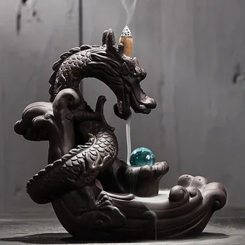 

Ceramics Dragon Incense burner Backflow Waterfall Censer Holder Mini Reflux Aromatherapy Cone Stand Creativity Home decorative