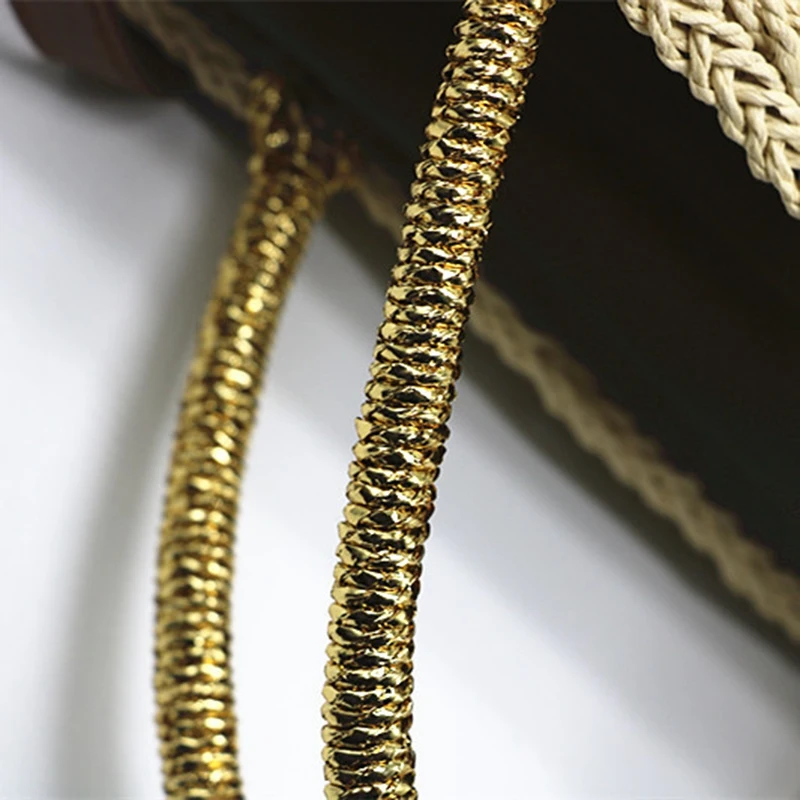 Woven Bag Handmade Straw Woven Beach Bag Handbag Summer Gold Silver Stripe Handbag Weave Large Handbag