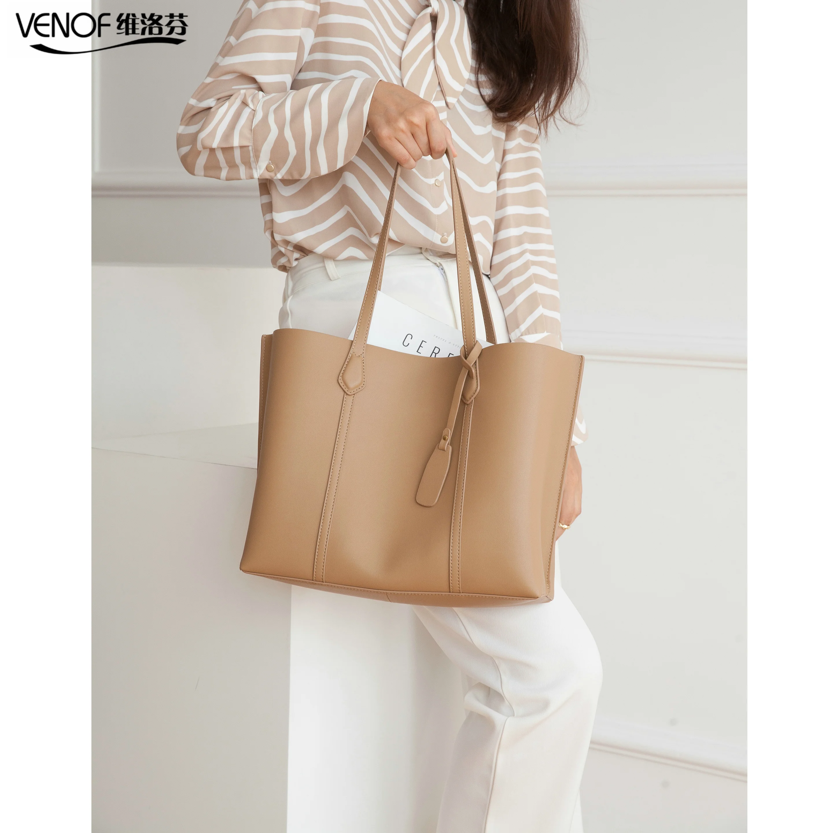 

Fashion Large Capacity Women's Cowhide Leather Shoulder Bag Top Grade Tote Bags Female Commuter Bags Luxury Handbags For Women