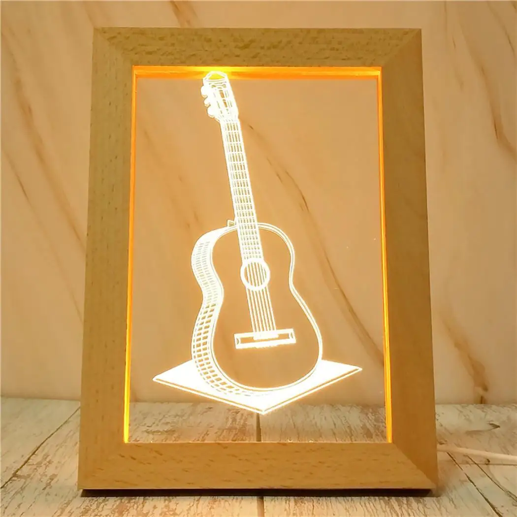 guitar Модная настольная фоторамка с светодиодный USB е-байка 36В ночное однотонные светильник украшения дома фото квадратный рабочий стол, рамка - Цвет: guitar