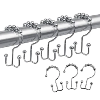 

Shower Curtain Hook Ring, Rust-Resistant Metal Double Sliding Shower Hook For Bathroom Shower Curtain, Set of 12