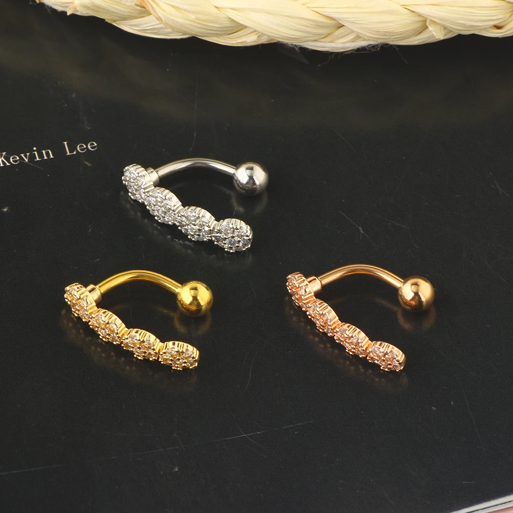 JUNLOWPY 2021 New Belly Button Navel Rings Wholesales 3 color Women Navel Belly Bar Body Piercing Set Drop Shipping Zircon