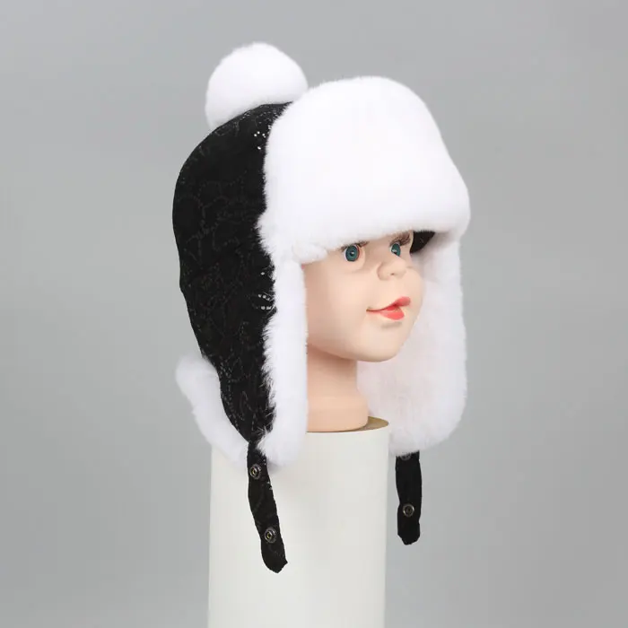 ICYMI/зимние шапки-бомберы из натурального меха кролика рекс с овчиной, детские шапки-бомберы для девочек, симпатичные наушники, шапка - Цвет: Color 9
