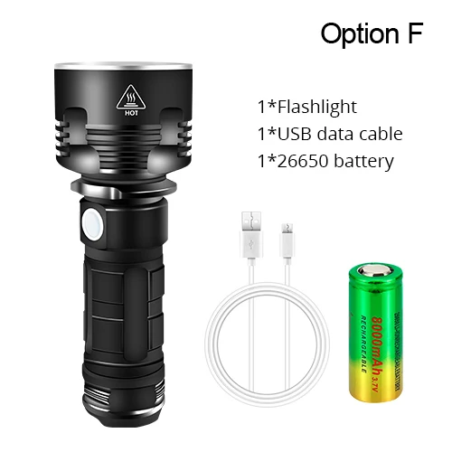 Ультра яркий XHP70.2 мощный перезаряжаемый светодиодный светильник-вспышка L2 Lanterna тактический фонарь с батареей 18650 или 26650, походный светильник - Испускаемый цвет: Option F