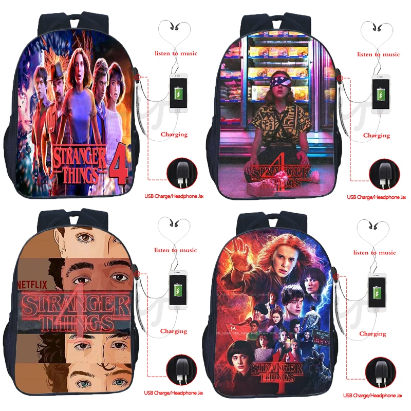 Mochila Stranger Things 4 Backpack USB Design Hiking Rucksack kids Daily Laptop Bagpacks Student School Bags | Багаж и сумки