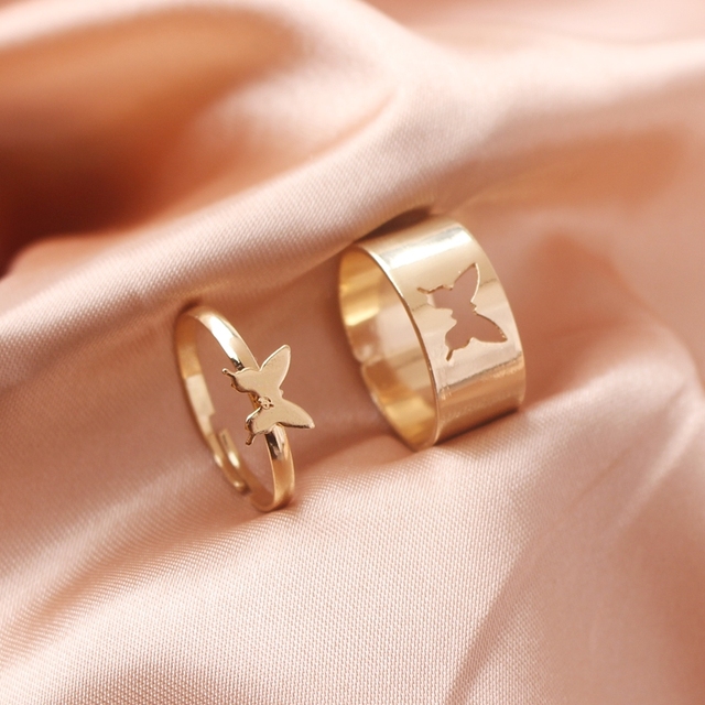 Lover Star Moon Aircraft Cherry Dinosaur Butterfly Rings for Women Men Couple Open Ring Set Engagement Wedding Jewelry