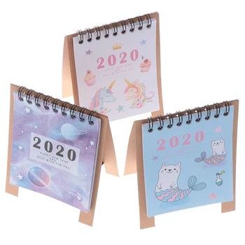 

2020 Fresh Cartoon Mini Flamingo Desktop Paper Calendar Hand Drawing dual Daily Scheduler Table Planner Yearly Agenda Organizer