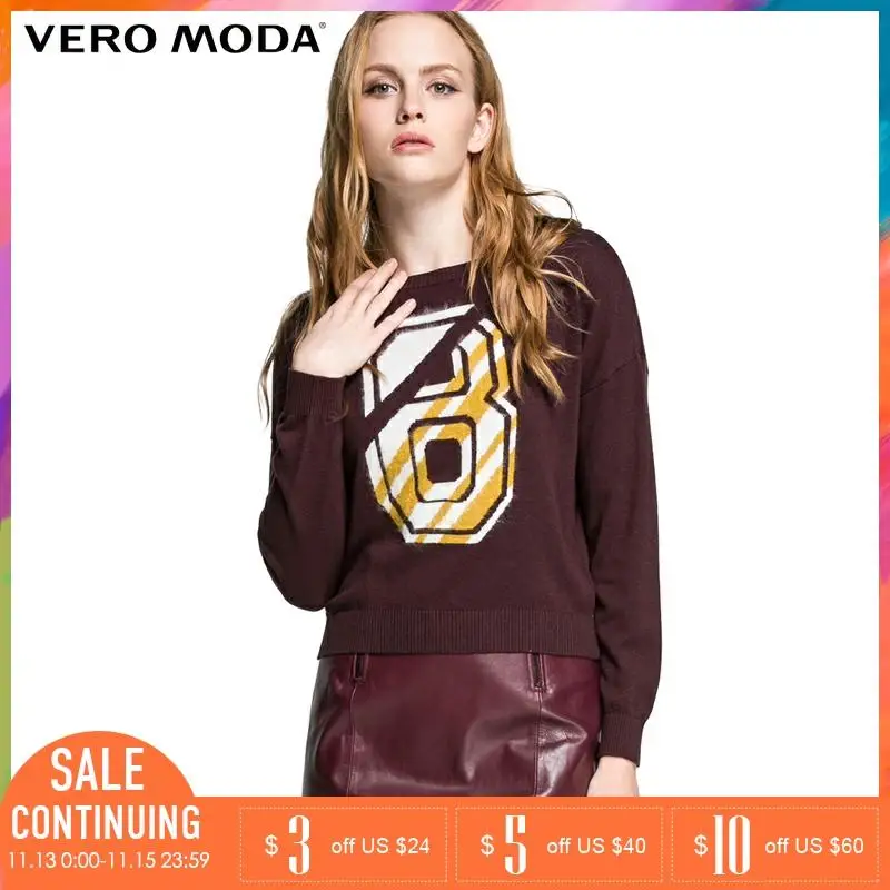 Vero Moda Brand cotton fashion loose O-Neck full sleeve regular street style print letter simple women sweater|316124020 | Женская