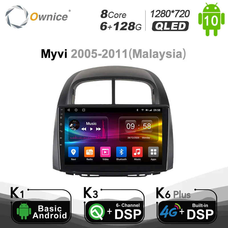 Автомобильный мультимедийный приемник Ownice 6 + 128G Android 10 0 для Perodua Малайзия MYVI 2005 -2011