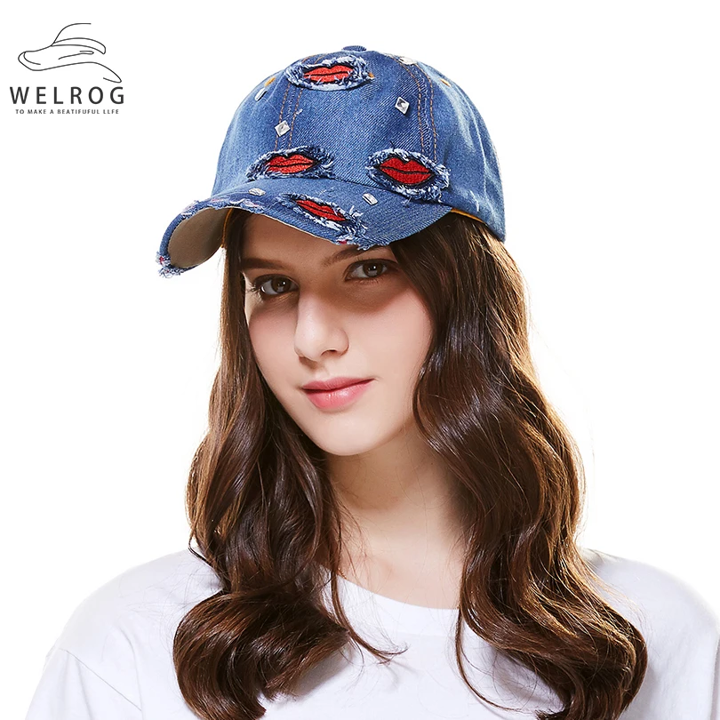 WELROG вышивка сексуальные губы Snapback шляпы стразы конский хвост изогнутые поля для женщин Элегантный Duckbill кепки бейсболки