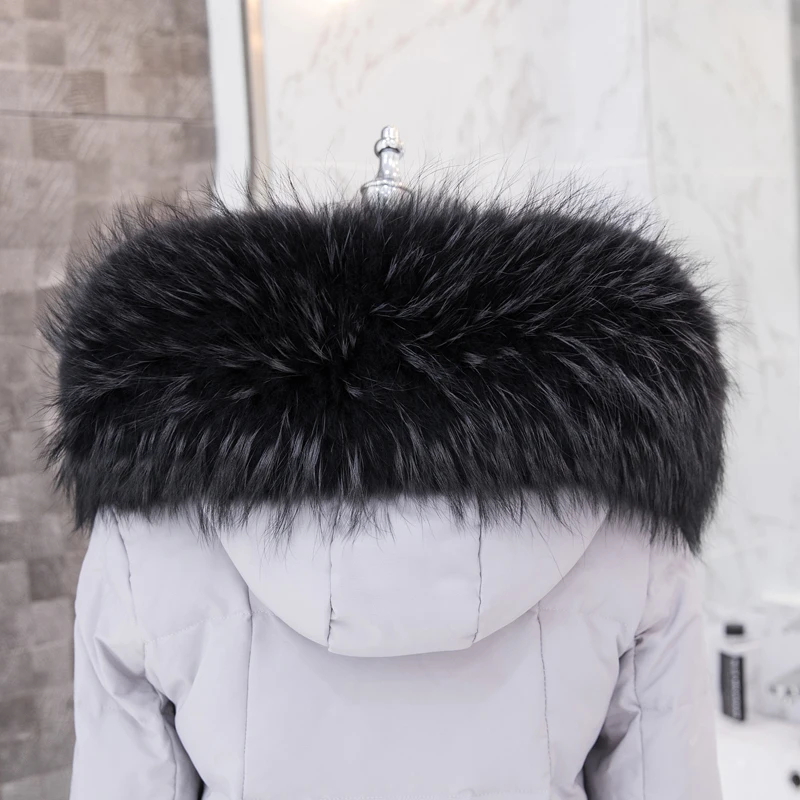 Natural Real Raccoon Fur Collar Winter Women Warm Coat Genuine Fox Fur Collar Fashion Warm Raccoon Solid Collar Scarves