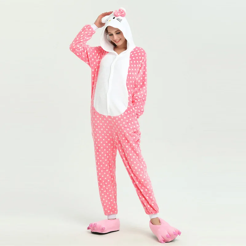 

Flannel footed pajamas for women 2019 Winter New Cartoon Pink Hooded womens Pajamas Comfortable Pyjamas Homewear Pajamas set