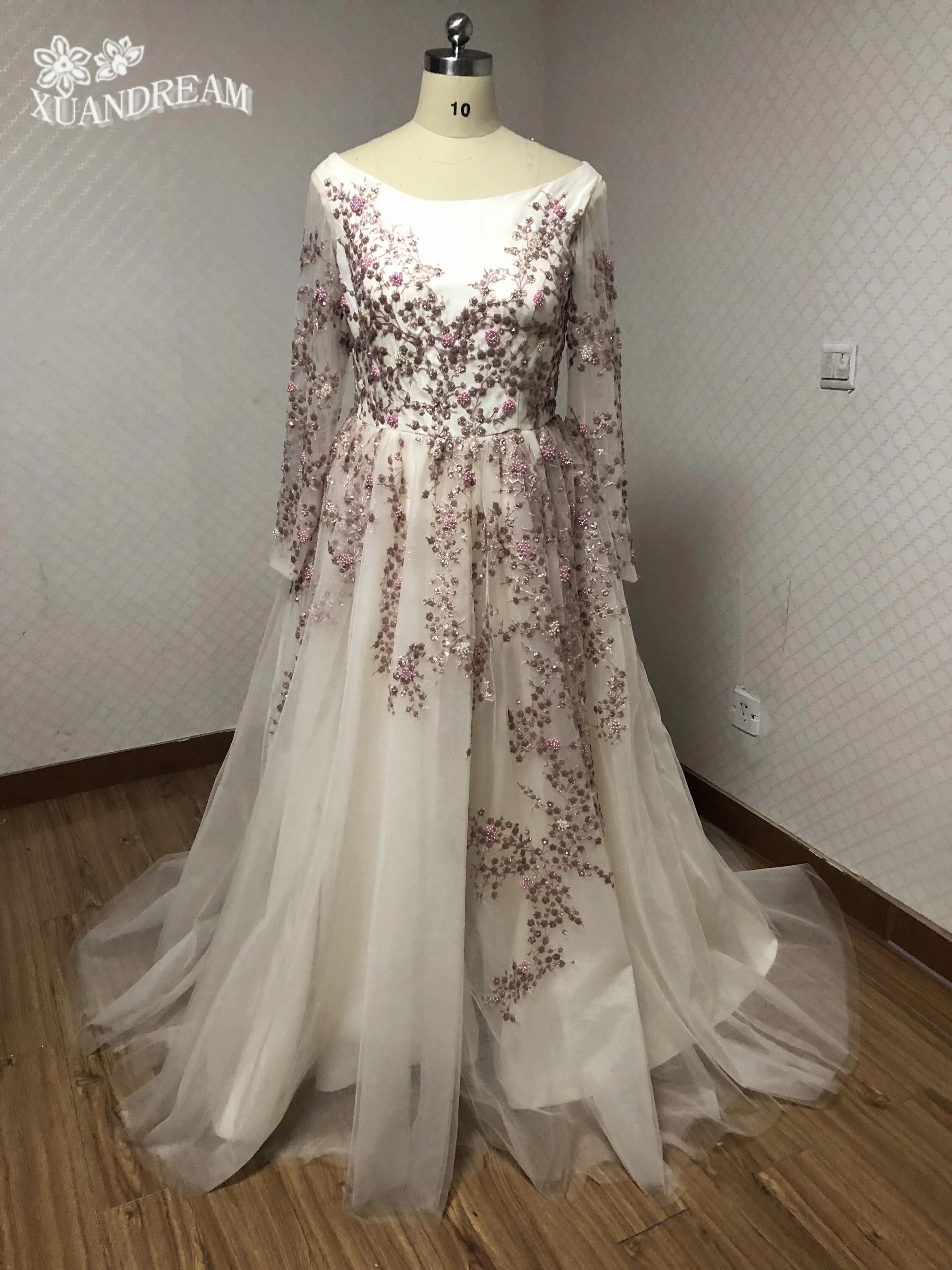 vestido noite вечернее платье с аппликацией и кружевными цветами vestido de noche largo парадное с длинными рукавами вечернее платье для вечеринки XD-47