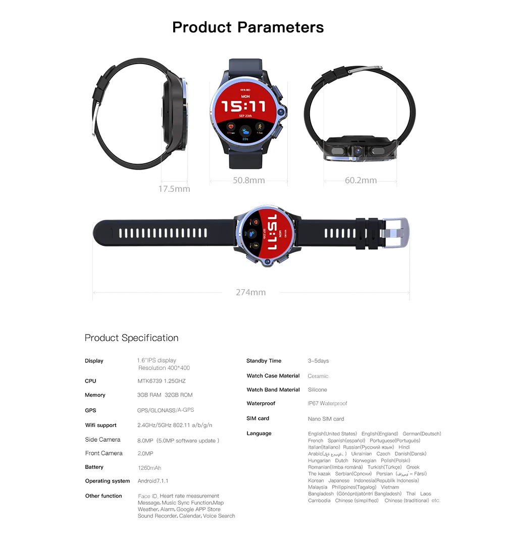 Смарт-часы KOSPET Prime 3g 32G, 1260 мА/ч, батарея, двойная камера, Face ID unclok, 1,6 дюймов, 4G, Android, Смарт-часы, камера, gps, BT