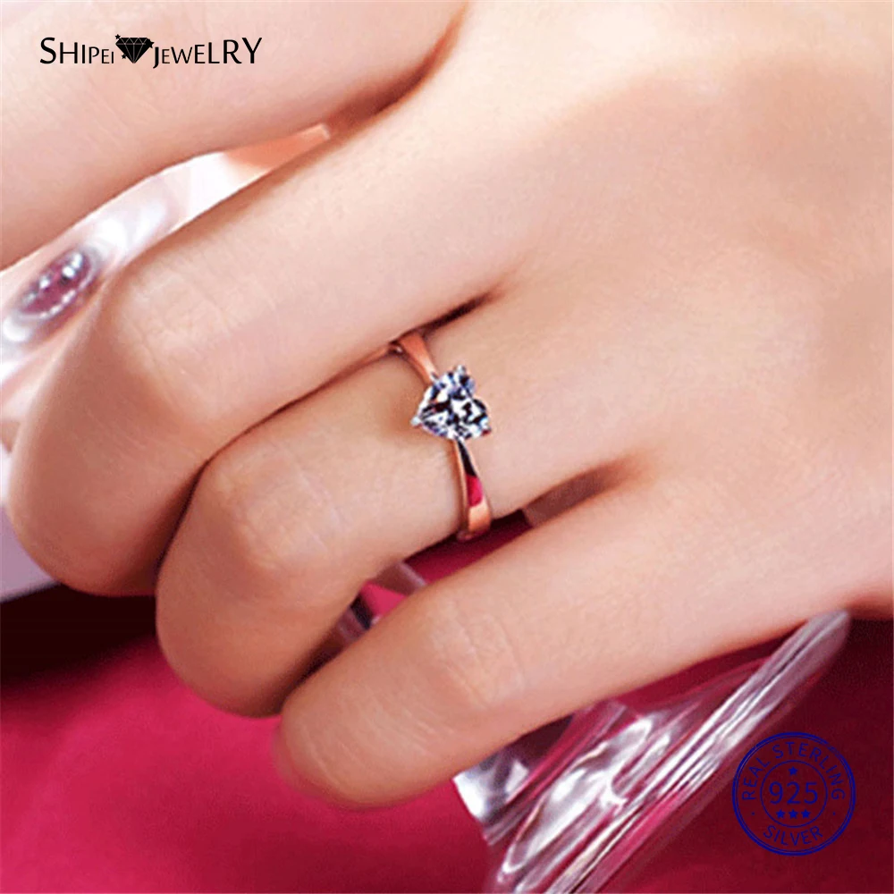Shipei созданное муассанитом кольцо в форме сердца для женщин, хорошее ювелирное изделие, серебро 925 пробы, кольцо в виде сердца, Подарок на годовщину, День святого Валентина