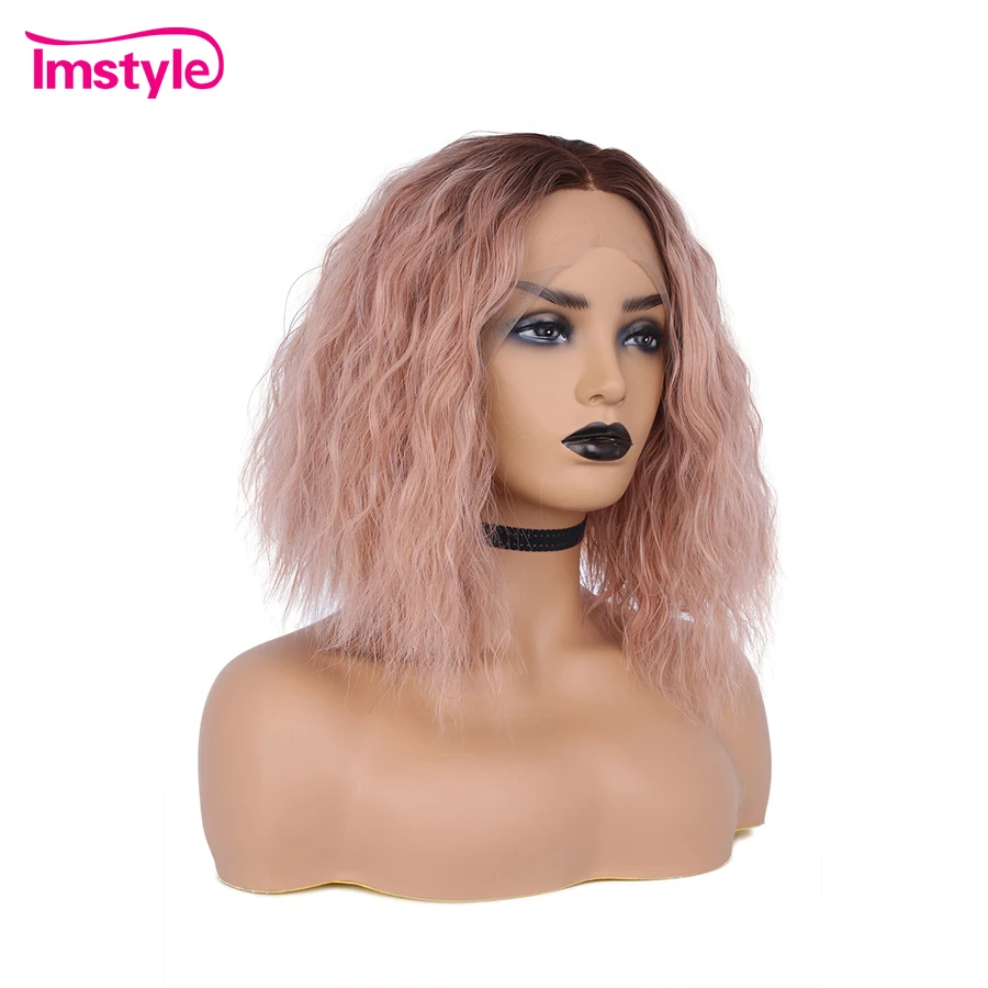 Розовый парик Imstyle на сетке спереди вьющиеся короткие парики боб для женщин