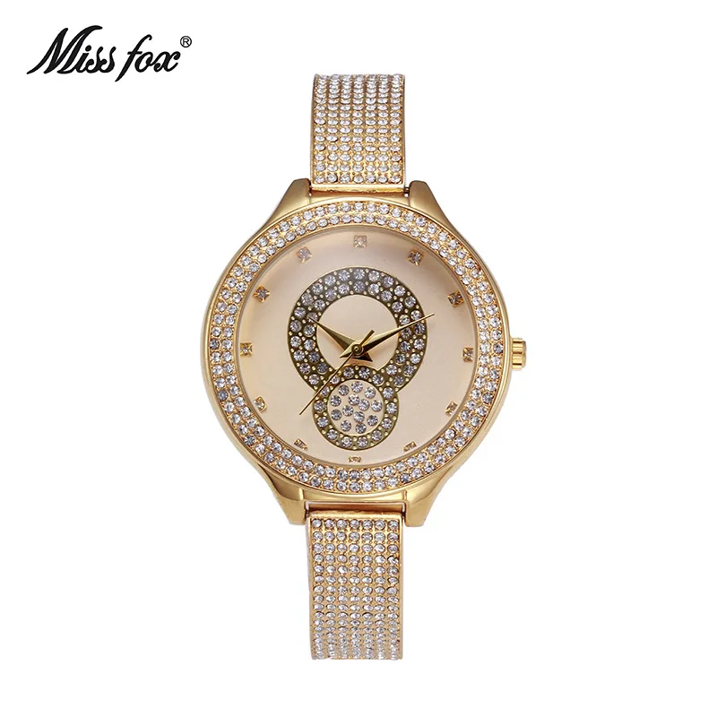 

New Products Recommended Fine Table with Diamond Surface Diamond Set Alloy Steel Belt Gold Watch Circle Full Diamond Quartz Watc