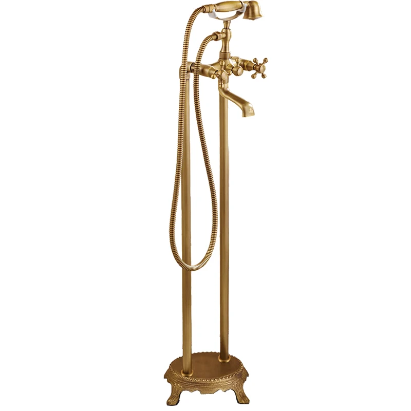 IMPEU Floor Mounted Standing Bathtub Faucet Single Handle Mixer Tap with Handheld Shower, 2 Handle Mixer, Antique Bronze - Цвет: 2 Handle Faucet B