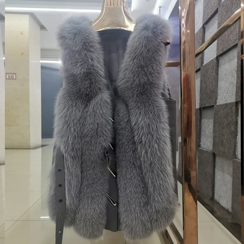 Latest fashion design Women's Winter Real Fur Coat High Quality Natural Fox Fur Vest  Luxurious Warm Sleeveless 7 colors jacket