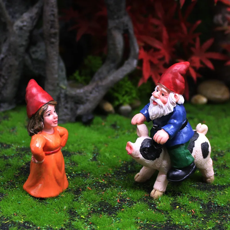 1 Set Mini Fairy Garden Drunk Yoga Gnomes Miniature Ornaments Set Dwarf Bonfire Statues for Flowerpot Garden Decor Accessories