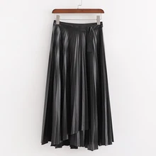 ZOEPO зимние черные юбки из искусственной кожи женская модная юбка из искусственной кожи женские элегантные плиссированные юбки до середины икры женские