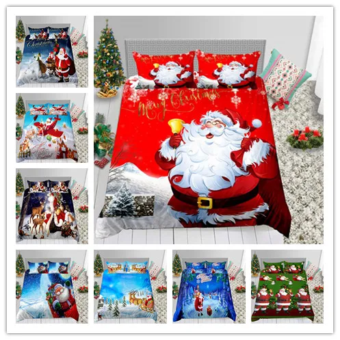 Комплект постельного белья с Санта Клаусом надписью &quotMerry Christmas&quot Чехол