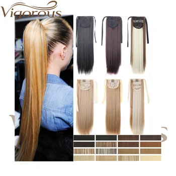 

Vigorous 22inch Long Straight Ponytails Clip In Synthetic Pony Tail Heat Resistant Fake Hair Extension Wrap Round Hairpiece