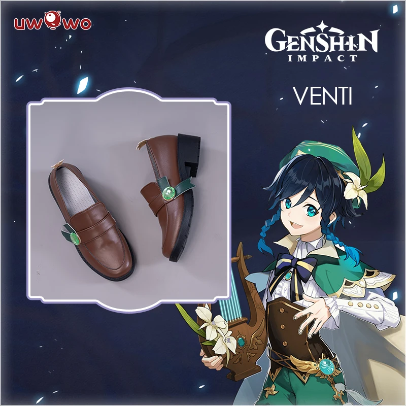 UWOWO Game Genshin Impact Venti Cosplay Shoes Windborne Bard Tone-Deaf Foot Wear Boots | Тематическая одежда и униформа