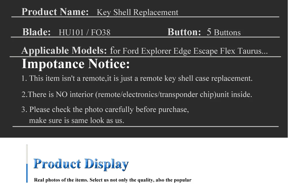 Keyforkess guscio chiave di ricambio per Ford Edge Escape Flex Explorer Taurus 5 pulsanti telecomando Fob custodia custodia FO38 HU101 lama -