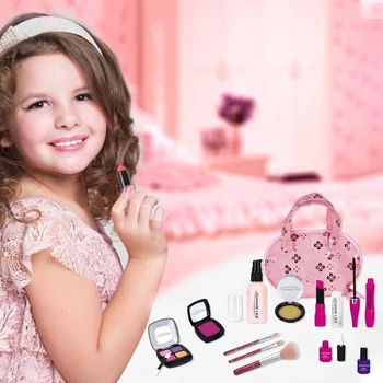 

Girls Eyeshadow Blush Brushes Princess Cosmetic Non Toxic Pretend Play Lipstick Portable With Handbag Masquerade Kids Makeup Set