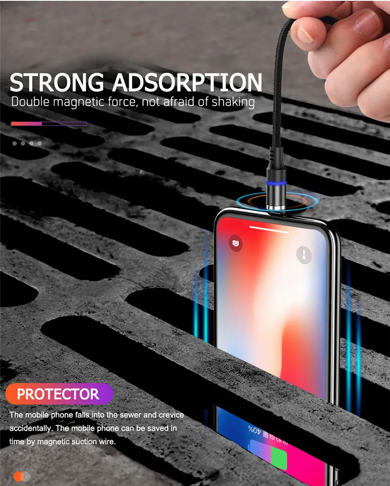 1 м светодиодный магнитный usb-кабель для передачи данных для iPhone Xs Max X XR 8 7 6s 6 Plus 5 5S Быстрая зарядка USB type C Micro кабель для samsung Xiaomi