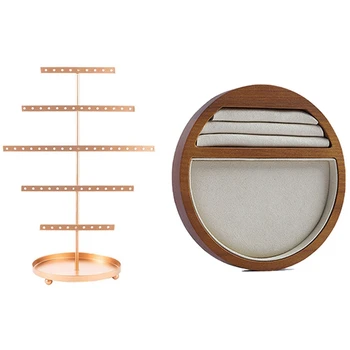 

2 Pcs Jewelry Accessories: 1 Pcs Necklace Ring Bracelet Jewelry Storage Tray & 1 Pcs Vintage Earring Display Stand