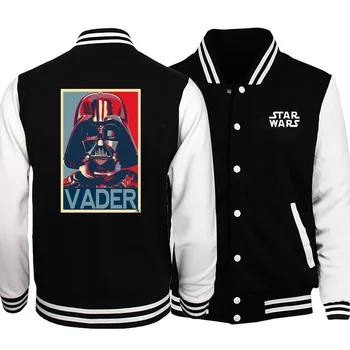 

2019 Men black trend star wars Darth Vader print baseball jackets fluffy fleece warm sweatshirt autumn winter long sleeve coat