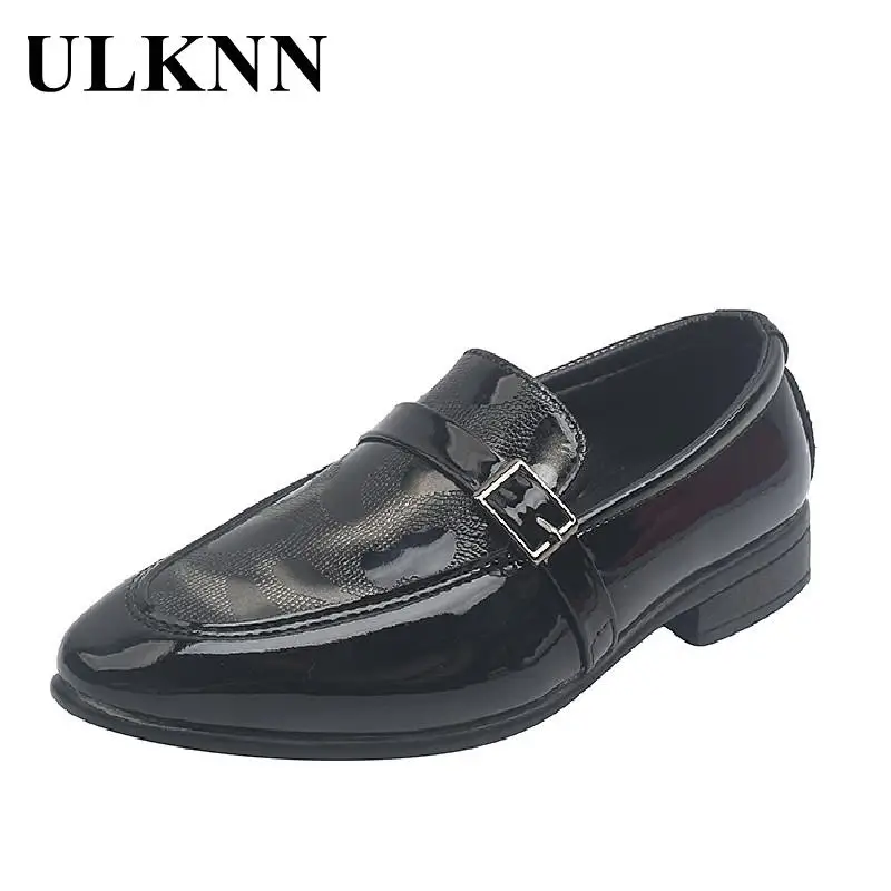 Ulknn Children Boys Shoes Leather Kids Unisex Black 2021 Autumn Winter British Style Catwalk Show