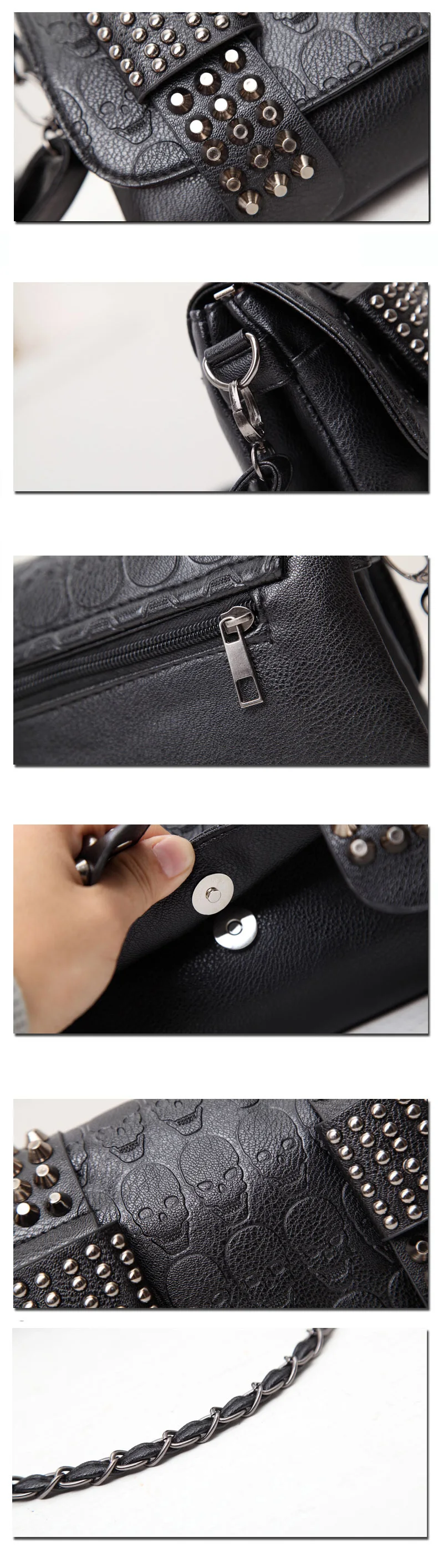 JIETOTYX женские черные кожаные сумки-мессенджеры с одним черепом и заклепками, сумки на плечо, сумка для основной сумки, черная винтажная пикантная женская сумка, Прямая поставка
