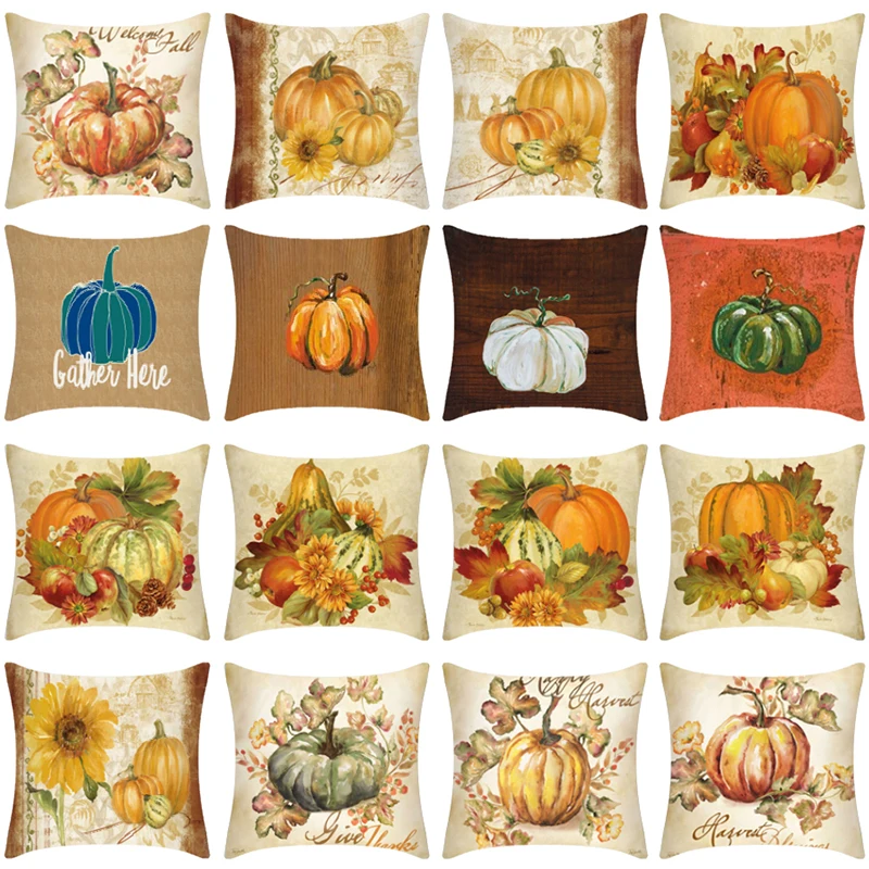 

45x45CM Pillows Cover Happy Fall Thanksgiving Day Soft Linen Pillow Case Christmas Decoration Cushion Cover Home Decor