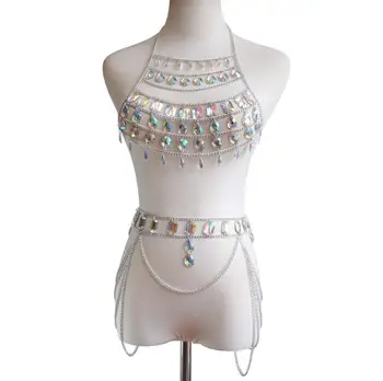 

Rhinestone Body Chain Bra Beach Bikini Chains Fashion Harness Chain Body Accessories Jewelry for Women Jewelry